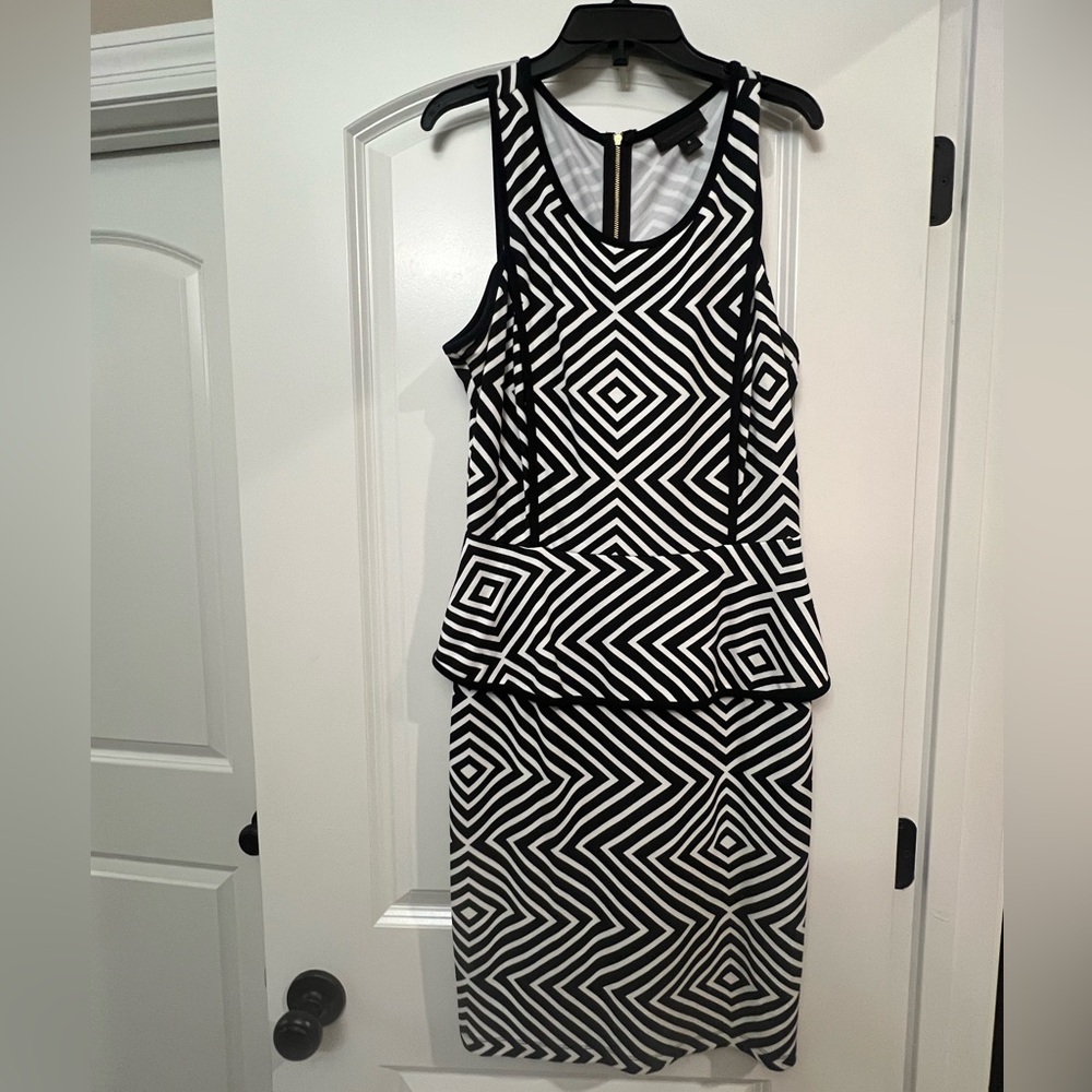 Worthington Black and White Patterned Peplum Dress